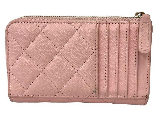 Porta-cartões e porta-moedas em couro caviar matelassê Chanel Rosa - vista 3
