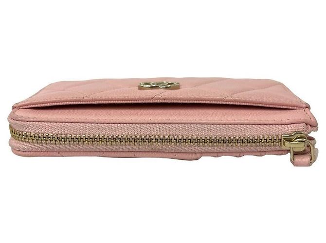 Porta-cartões e porta-moedas em couro caviar matelassê Chanel Rosa - vista 4