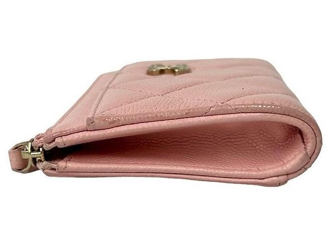 Porta-cartões e porta-moedas em couro caviar matelassê Chanel Rosa - vista 5