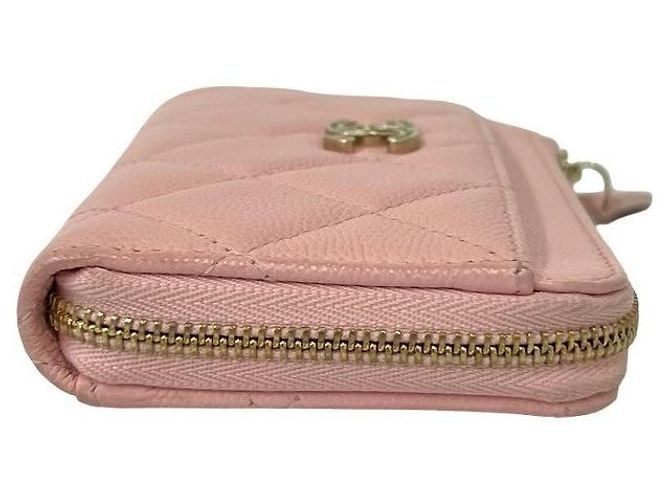 Porta-cartões e porta-moedas em couro caviar matelassê Chanel Rosa - vista 6