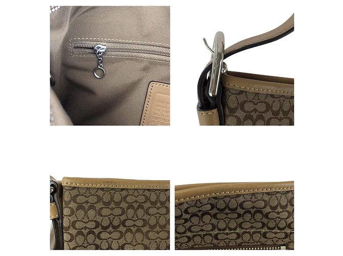 Bolso de hombro COACH en piel y lona Signature Mini Castaño Beige - vista 6