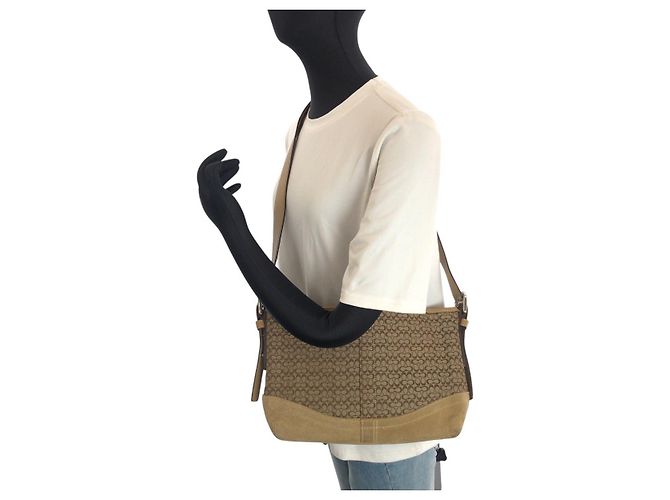 Bolso de hombro COACH en piel y lona Signature Mini Castaño Beige - vista 7