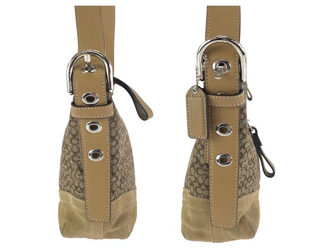 Bolso de hombro COACH en piel y lona Signature Mini Castaño Beige - vista 8