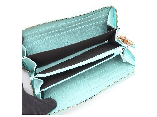 Portafoglio lungo con zip in pelle Bamboo Gucci Blu - vista 3