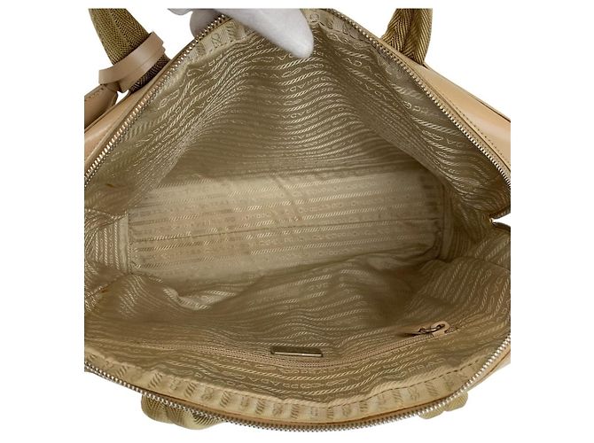Borsa Tote in pelle Prada Marrone Beige - vista 9