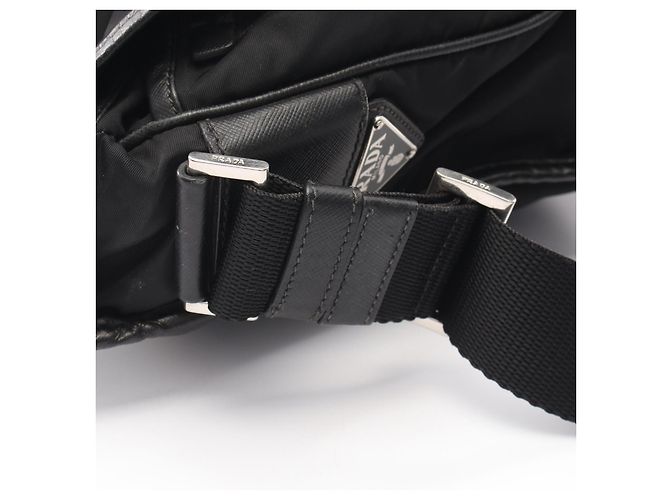 PRADA Schultertasche aus Nylon und Saffiano-Leder Schwarz - Ansicht 7