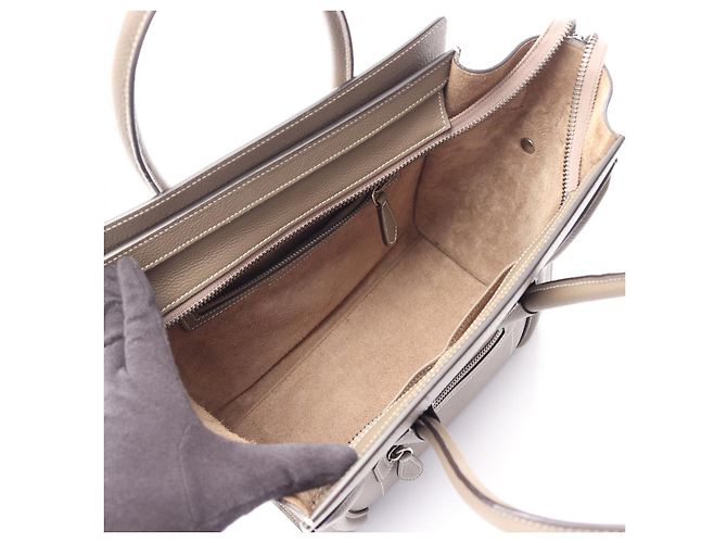 Céline Borsa a mano CELINE Luggage Micro Shopper in pelle Marrone Beige - vista 3