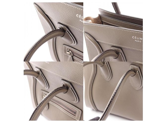 Céline Borsa a mano CELINE Luggage Micro Shopper in pelle Marrone Beige - vista 8