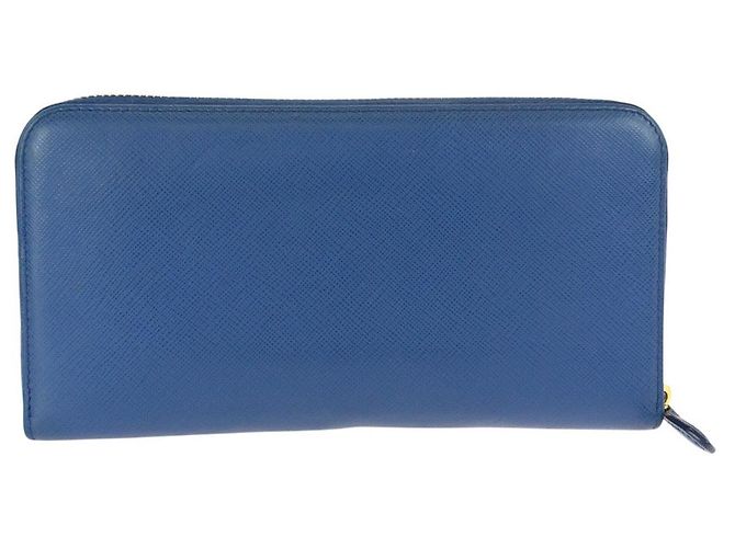 Portafoglio lungo in pelle Saffiano blu Prada - vista 2