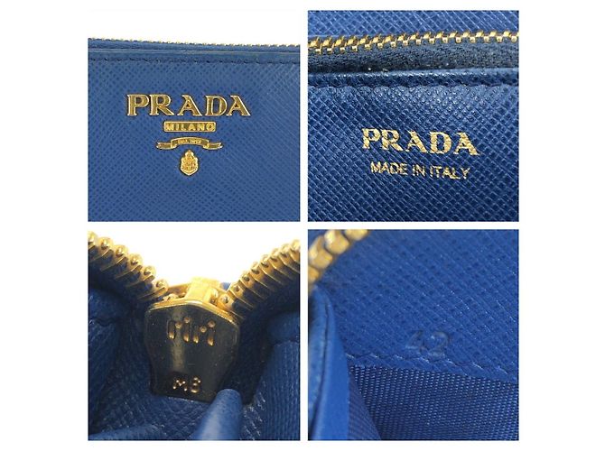 Portafoglio lungo in pelle Saffiano blu Prada - vista 5