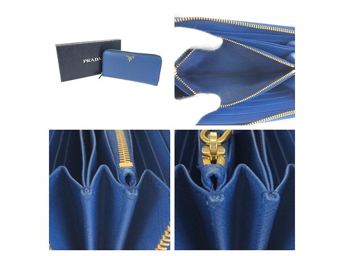 Portafoglio lungo in pelle Saffiano blu Prada - vista 7