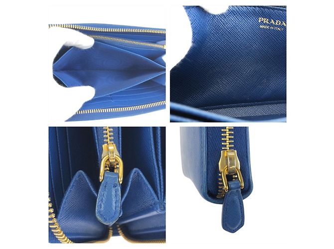 Portafoglio lungo in pelle Saffiano blu Prada - vista 8
