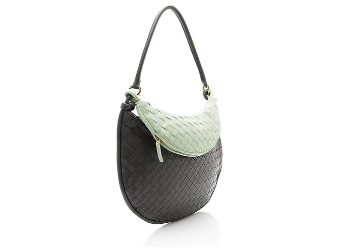 Borsa a Spalla Bottega Veneta Intrecciato Leather Bicolor Gemelli Large Verde - vista 2