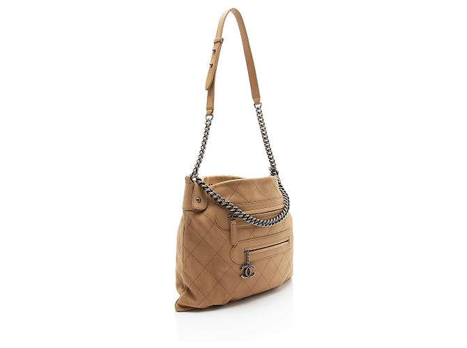Gabrielle Borsa Hobo Chanel in pelle di vitello con cuciture e doppia zip Marrone - vista 2