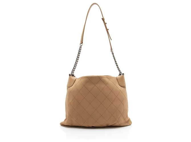 Gabrielle Borsa Hobo Chanel in pelle di vitello con cuciture e doppia zip Marrone - vista 3