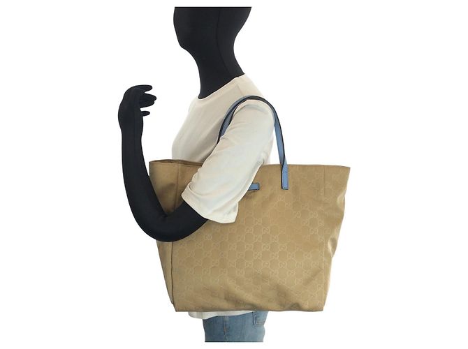 Borsa Tote Gucci in nylon e pelle Marrone Beige - vista 7