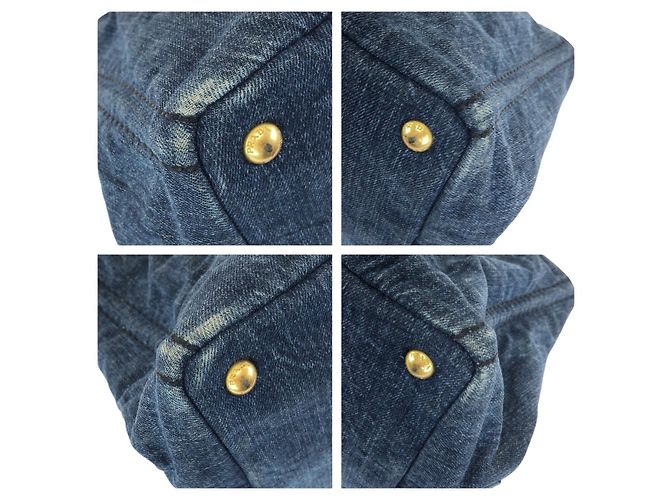 Tote in denim canapa con logo triangolo Prada Blu - vista 3