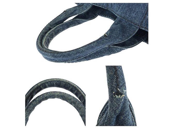 Tote in denim canapa con logo triangolo Prada Blu - vista 6