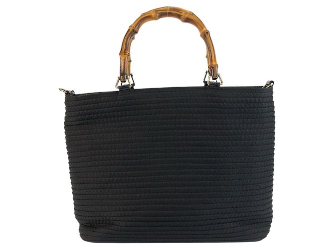 Bamboo Borsa Tote in Nylon e Bambù Gucci Nero - vista 2