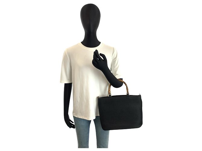 Bamboo Borsa Tote in Nylon e Bambù Gucci Nero - vista 6