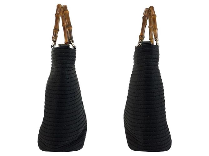 Bamboo Borsa Tote in Nylon e Bambù Gucci Nero - vista 7