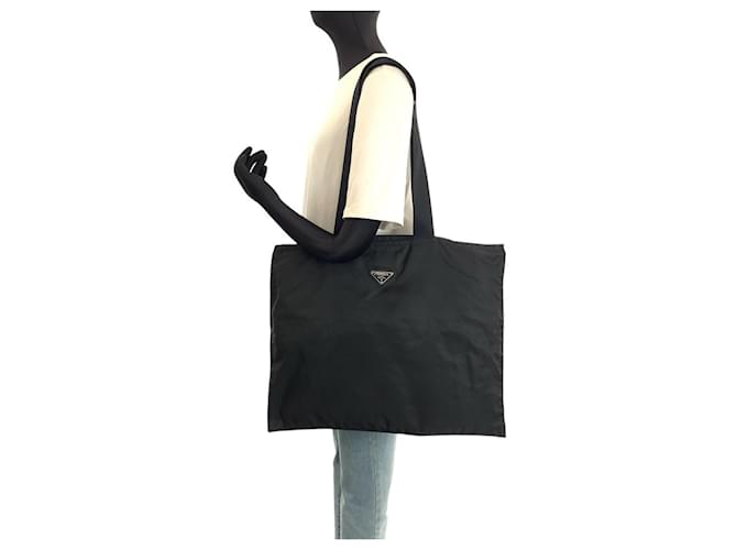 Bolso Tote Prada Nylon Tessuto Triangle Logo Negro - vista 7