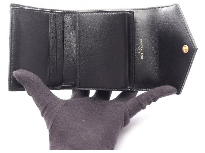 Yves Saint Laurent Portafoglio in pelle Cassandra di Saint Laurent Paris Nero - vista 3