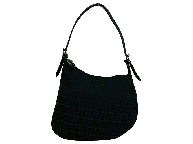 Borsa a tracolla Fendi Zucchino in tela e pelle Nero - vista 2