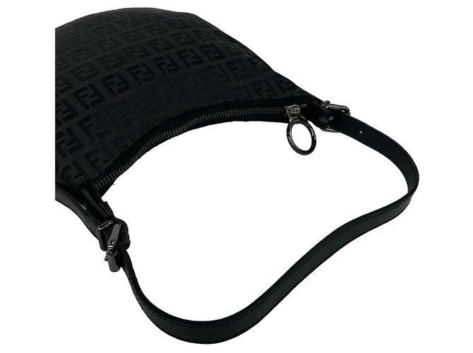 Borsa a tracolla Fendi Zucchino in tela e pelle Nero - vista 5