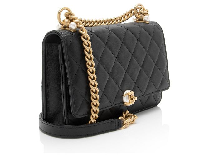 Portafoglio con catena Chanel Lambskin Twist Your Buttons Nero - vista 2