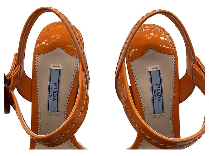 Sandali con platform Prada in vernice arancione - vista 10