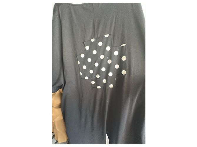 Autre Marque T-shirt nera a maniche corte PLU con anagramma a pois bianchi - vista 11