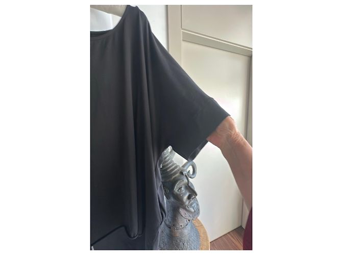 Autre Marque T-shirt nera a maniche corte PLU con anagramma a pois bianchi - vista 6