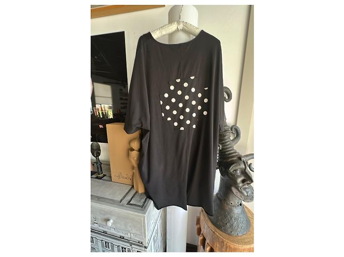 Autre Marque T-shirt nera a maniche corte PLU con anagramma a pois bianchi - vista 7