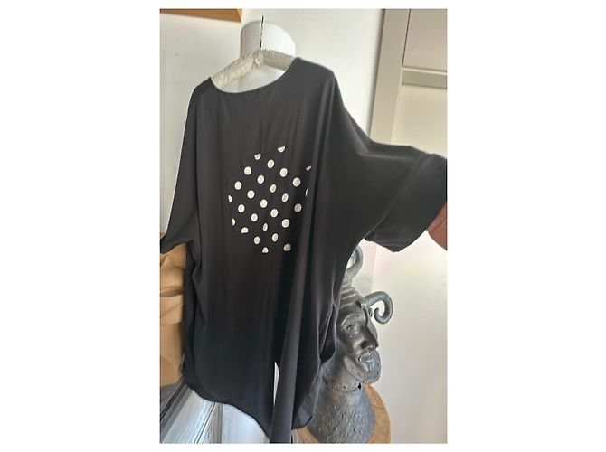 Autre Marque T-shirt nera a maniche corte PLU con anagramma a pois bianchi - vista 8