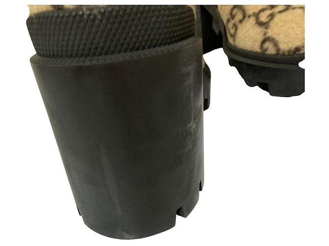 Gucci GG Shearling Wollknöchelstiefel Schwarz Mehrfarben Beige - Ansicht 15