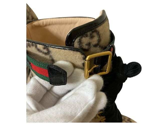 Gucci GG Shearling Wollknöchelstiefel Schwarz Mehrfarben Beige - Ansicht 8