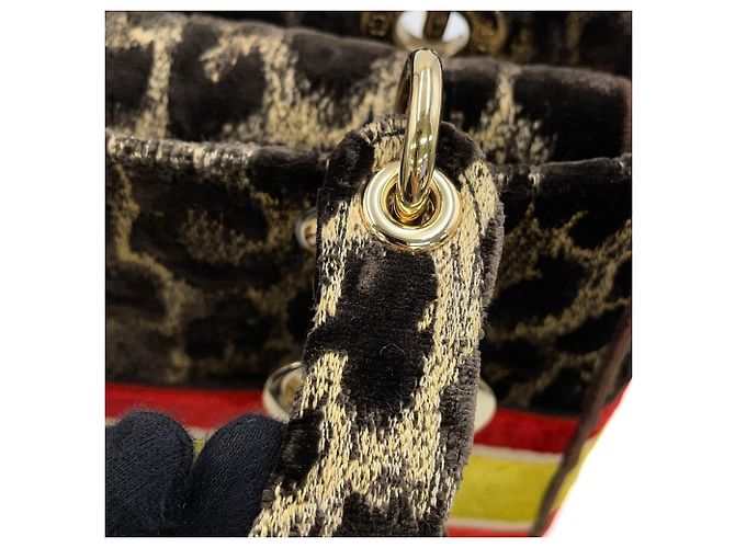 Borsa Christian Dior Lady D-Lite Medium in velluto Marrone Multicolore D'oro - vista 10
