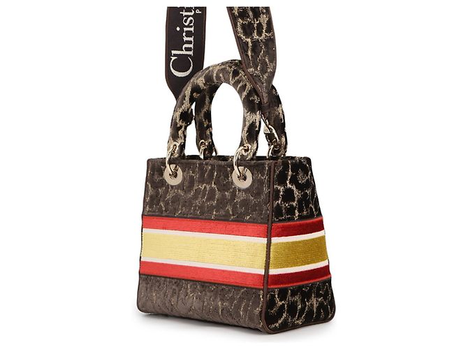 Borsa Christian Dior Lady D-Lite Medium in velluto Marrone Multicolore D'oro - vista 2
