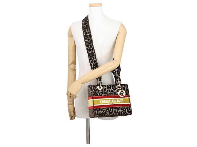 Borsa Christian Dior Lady D-Lite Medium in velluto Marrone Multicolore D'oro - vista 5