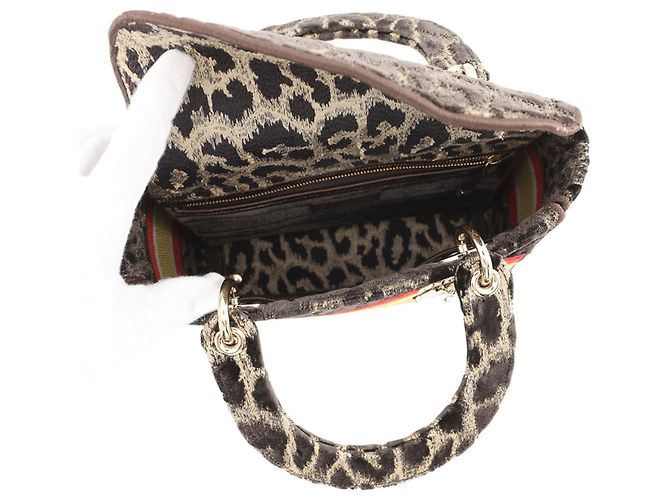 Borsa Christian Dior Lady D-Lite Medium in velluto Marrone Multicolore D'oro - vista 6