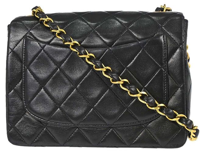 Chanel Vintage Square Classic Single Flap gestepptes Lammleder Mini Schwarz - Ansicht 2