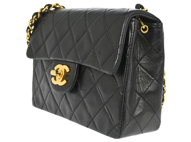 Chanel Vintage Square Classic Single Flap gestepptes Lammleder Mini Schwarz - Ansicht 3