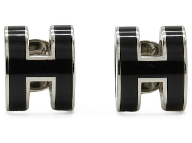 Hermès Pendientes Hermes Mini Pop H Negro Plata - vista 2