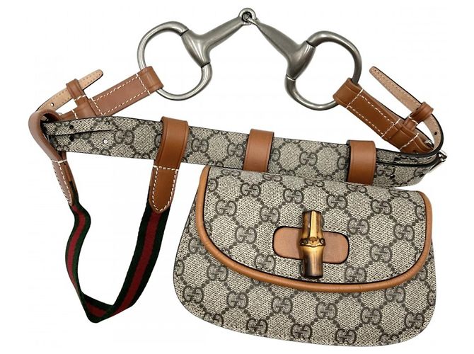 Bamboo Marsupio in bambù da uomo Gucci Marrone Beige - vista 2