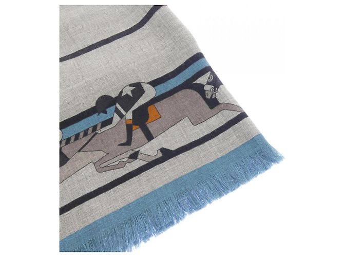 Hermès Hermes Schal aus Kaschmir und Seide Braun Blau - Ansicht 2
