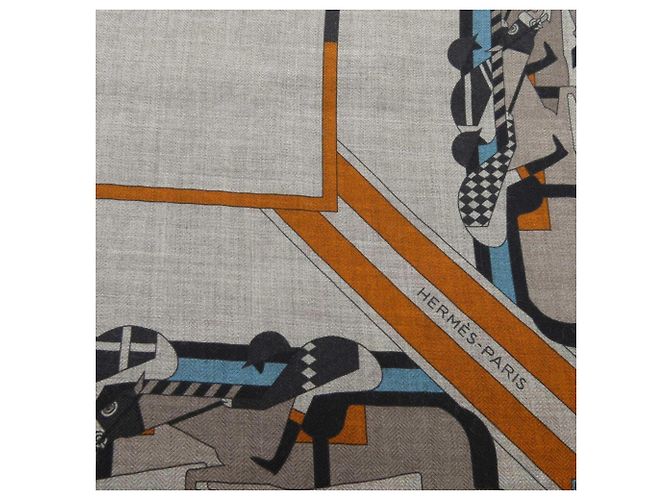 Hermès Hermes Schal aus Kaschmir und Seide Braun Blau - Ansicht 4
