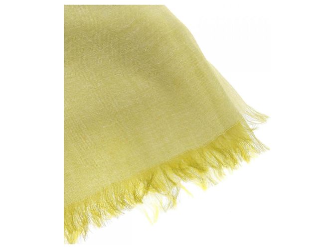 Hermès Stola in cotone Hermes in verde, blu navy, bianco e giallo - vista 2