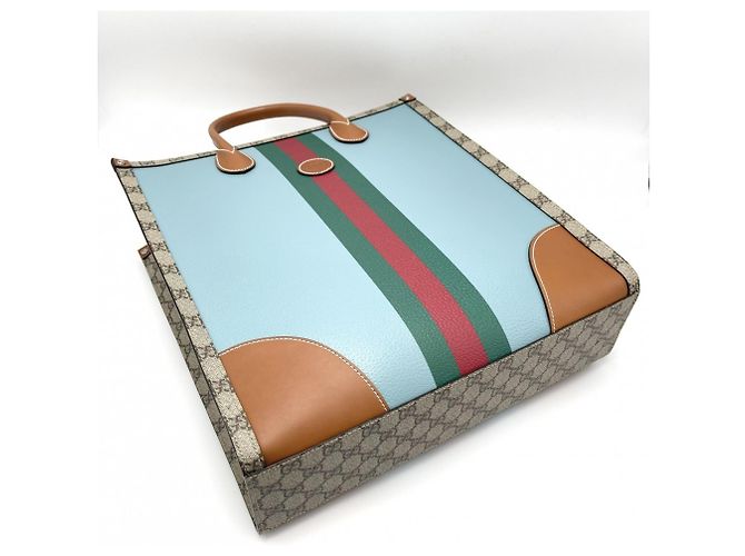 Borsa Tote Web GG media da donna Gucci Blu Beige - vista 3