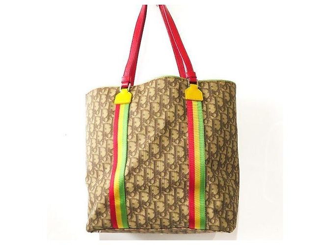 Christian Dior Borsa Tote Rasta Monogram Marrone Rosso Verde Giallo - vista 3